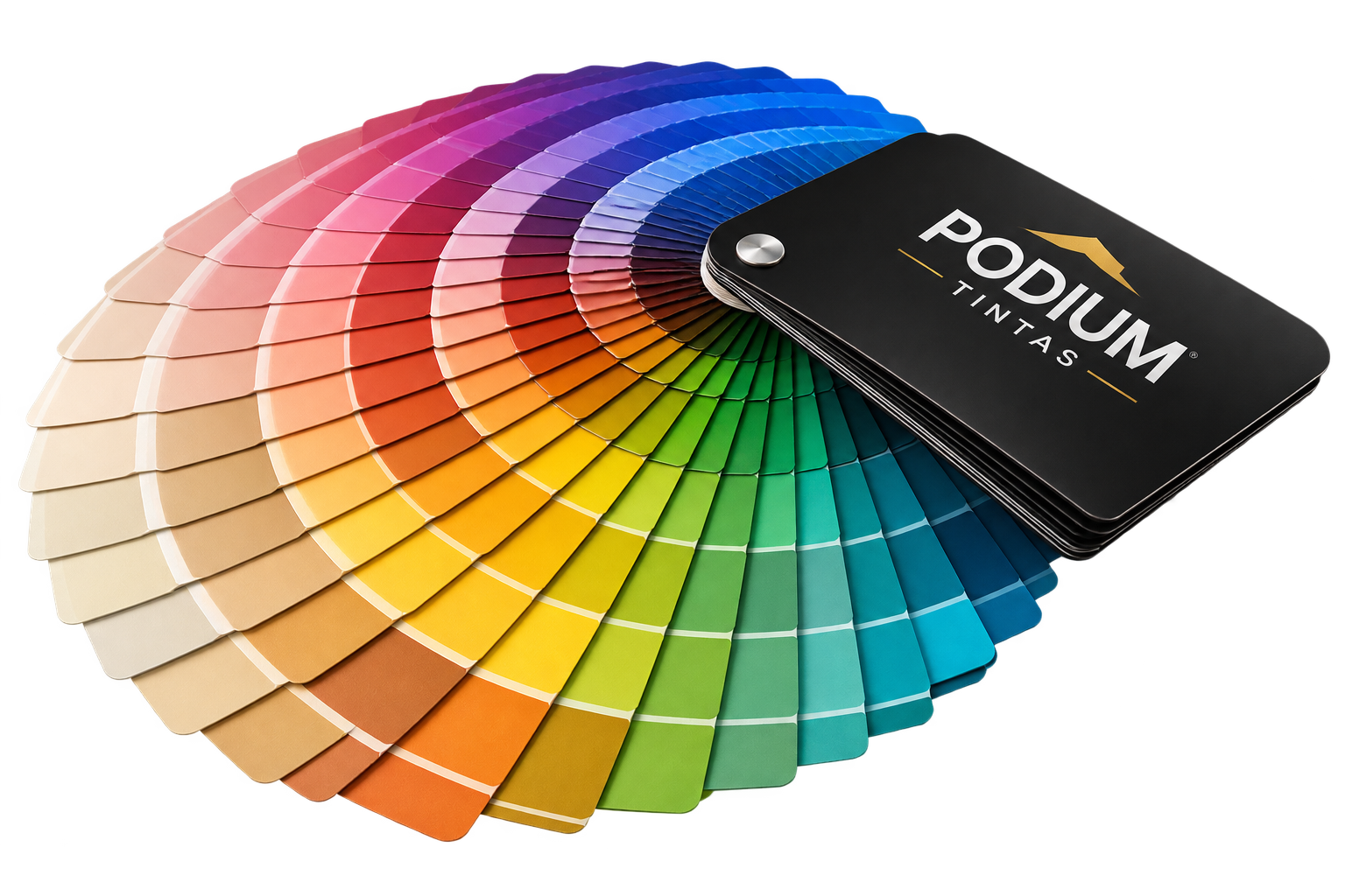 Leque de cores Podium Tintas aberto, mostrando a variedade de tons disponíveis